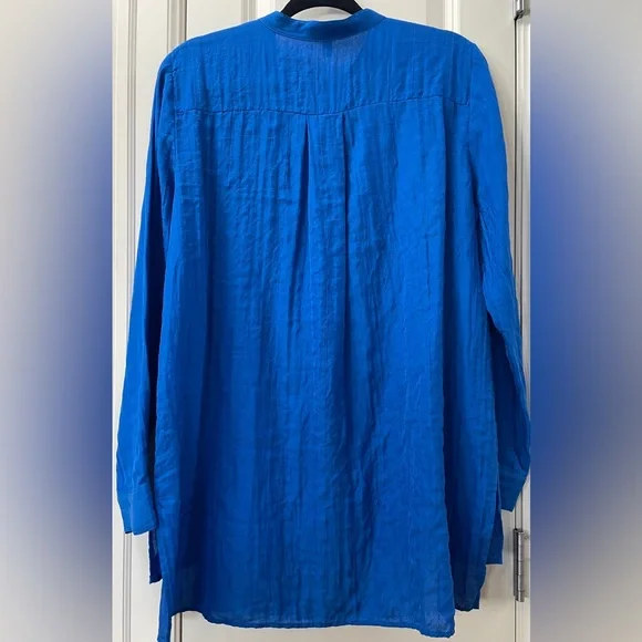 Eileen Fisher Silk Long Button Down Tunic – Medium – Cobalt Blue - Picture 3 of 5